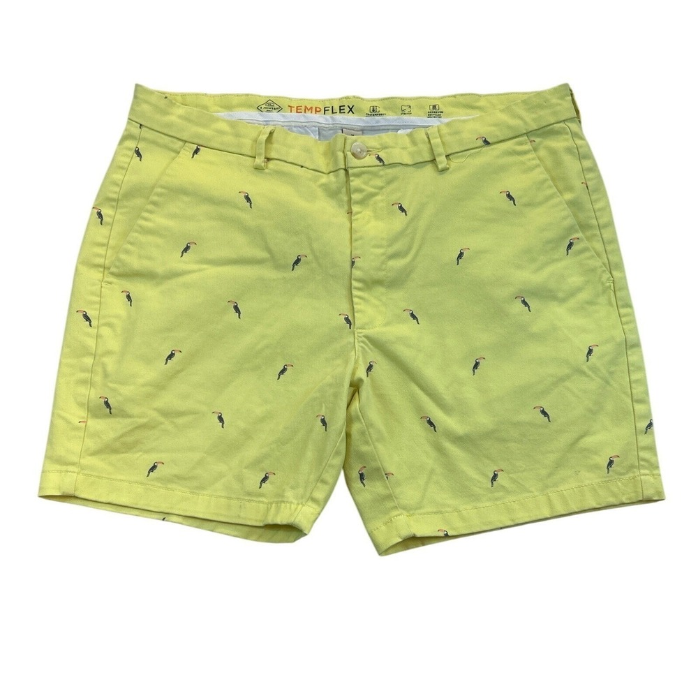 St. John's Bay Shorts Mens 38 Yellow TempFlex Toucan Print‎ Flat Front